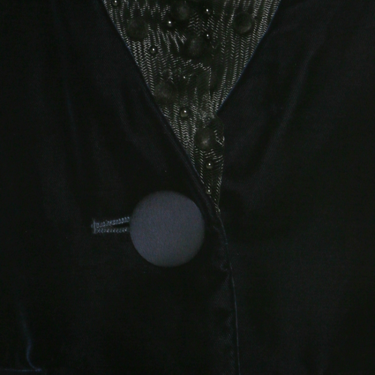 Pre Owned Armani Collezioni Midnight Blue Velvet Embellished Mesh Collar Single Button Blazer S