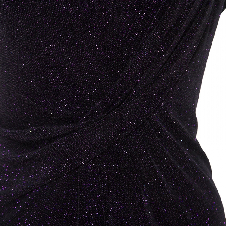 Pre Owned Armani Collezioni Purple Metallic Foil Print Twist Front Detail Dress L