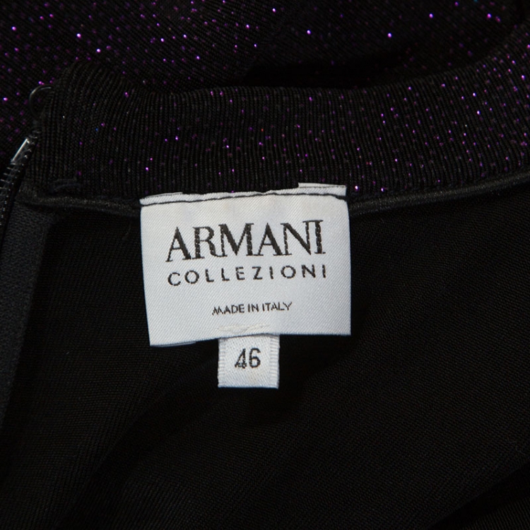 Pre Owned Armani Collezioni Purple Metallic Foil Print Twist Front Detail Dress L