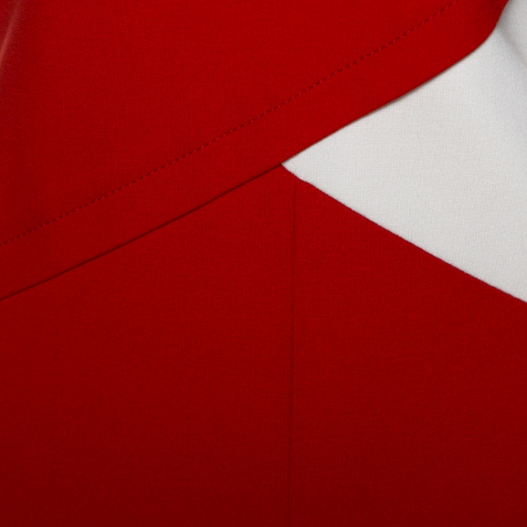Pre Owned Armani Collezioni Red Stretch Knit Contrast Detail Midi Dress L