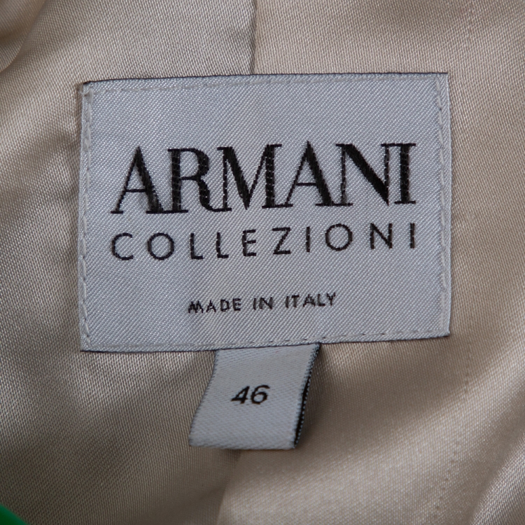 Pre Owned Armani Collezioni Cream & Black Jacquard Zip Front Jacket L