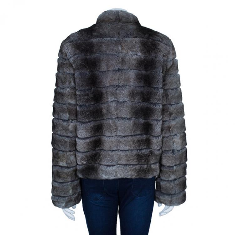 Pre Owned Armani Collezioni Grey Fur Jacket L