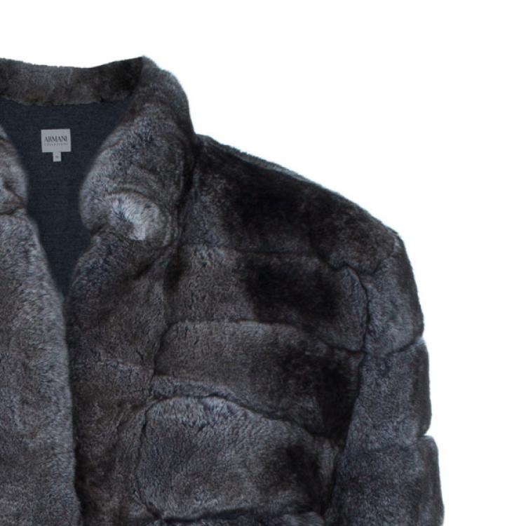 Pre Owned Armani Collezioni Grey Fur Jacket L