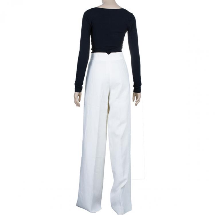 Pre Owned Armani Collezioni Off-White Linen Trousers M