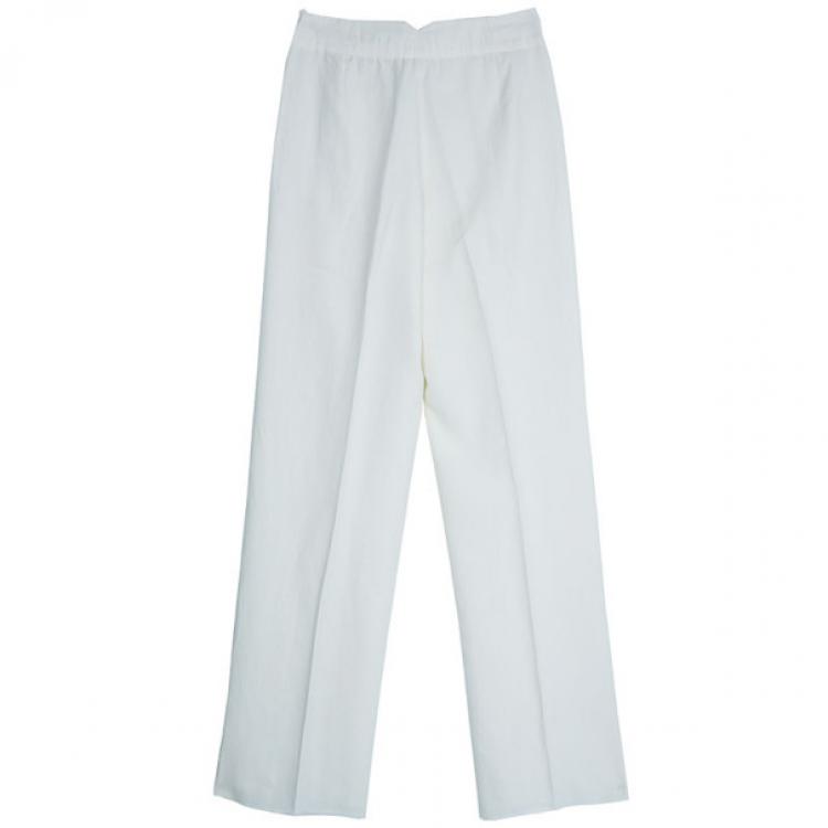 Pre Owned Armani Collezioni Off-White Linen Trousers M
