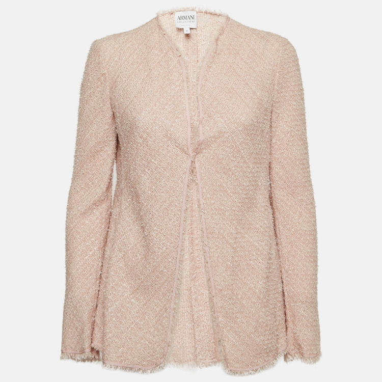 Armani Collezioni Pink Tweed Raw Edge Detail Cardigan L Armani ...