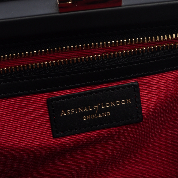 Pre Owned Aspinal of London Black Leather Mini Trunk Patches Top Handle Bag