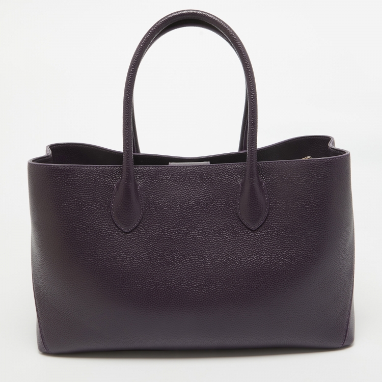 Pre Owned Aspinal Of London Purple Pebbled Leather London Tote