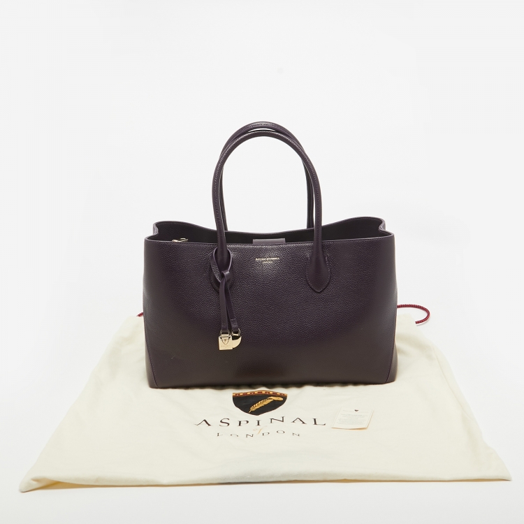 Pre Owned Aspinal Of London Purple Pebbled Leather London Tote