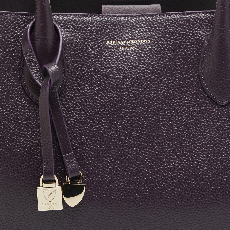 Pre Owned Aspinal Of London Purple Pebbled Leather London Tote