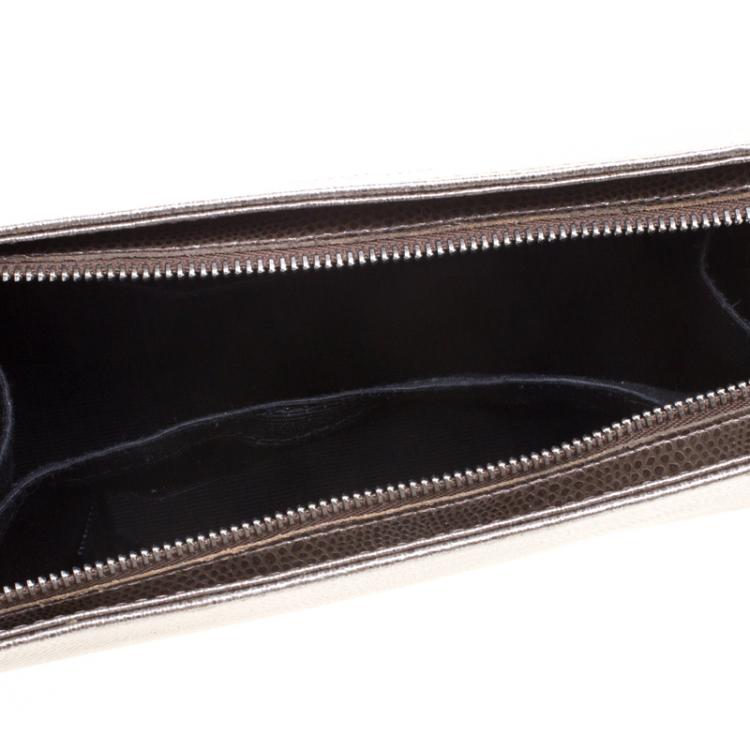 Pre Owned Aspinal Of London Grey Glossy Lizard Print Leather Medium Cosmetic Pouch