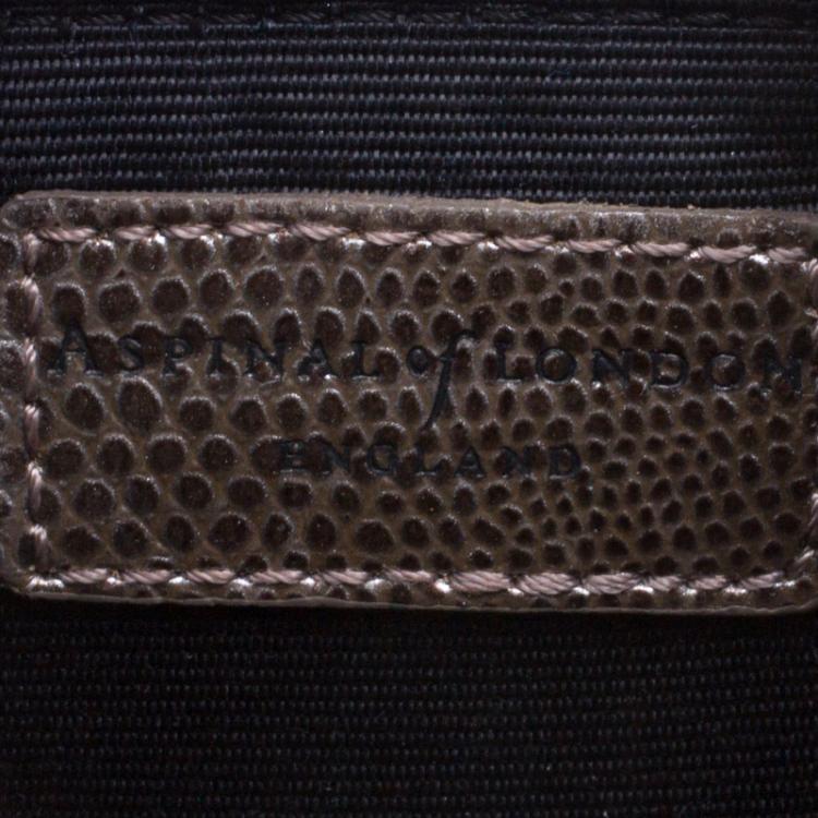 Pre Owned Aspinal Of London Grey Glossy Lizard Print Leather Medium Cosmetic Pouch