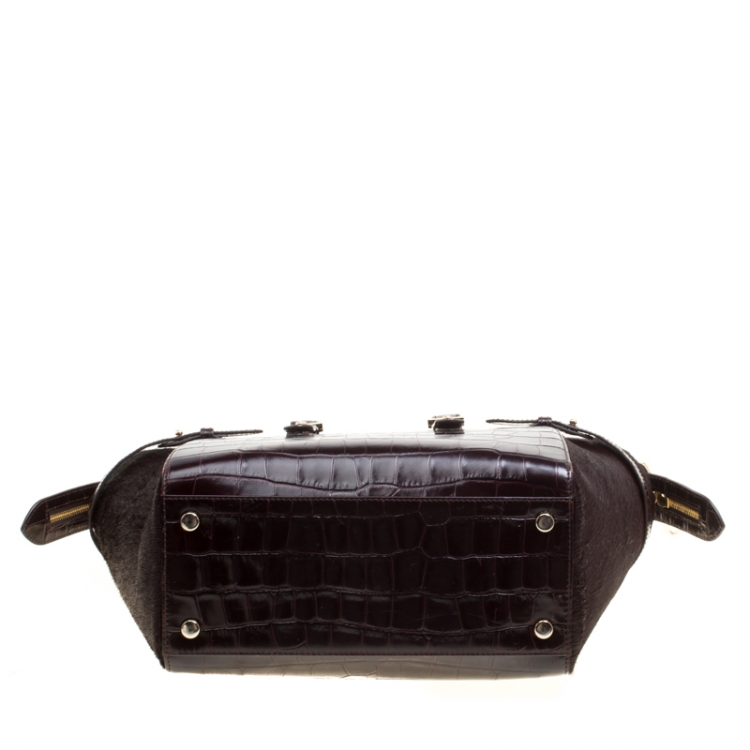 Pre Owned Aspinal of London Dark Brown Croc Embossed Leather Marylebone Top Handle Bag