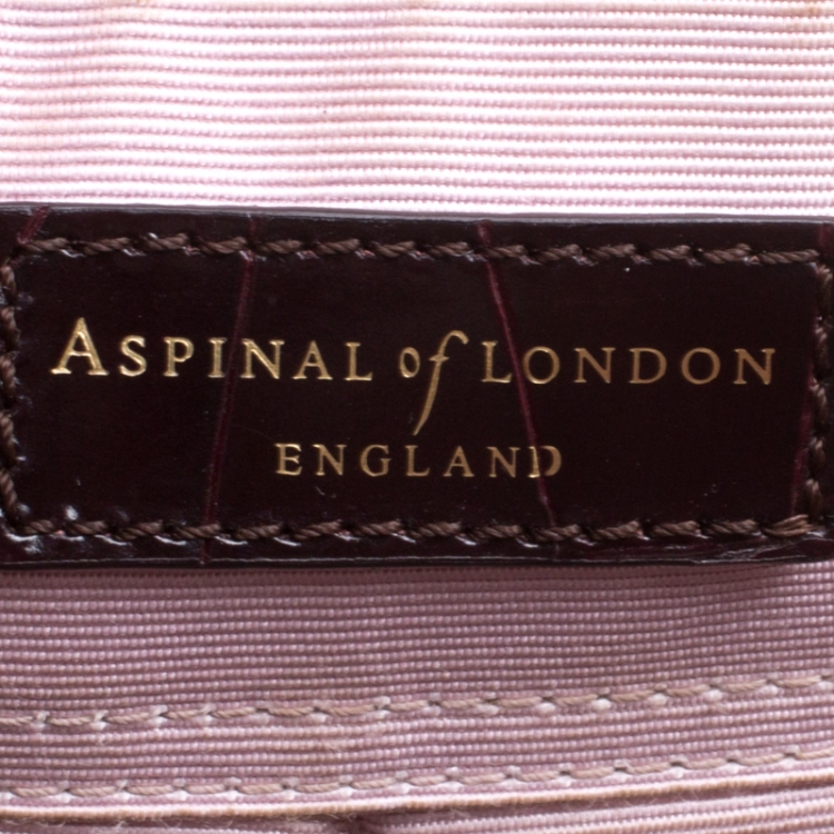 Pre Owned Aspinal of London Dark Brown Croc Embossed Leather Marylebone Top Handle Bag
