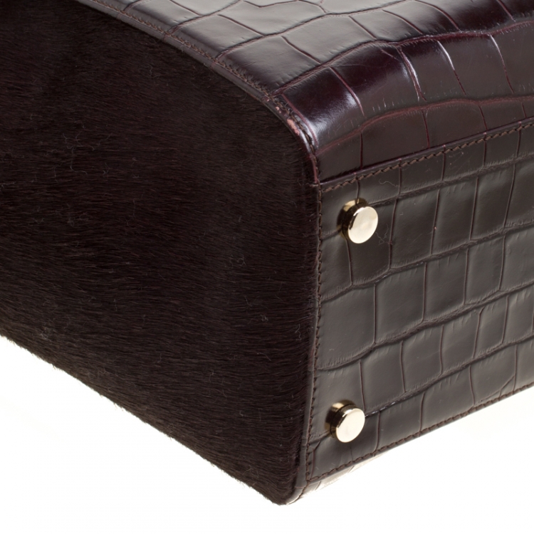 Pre Owned Aspinal of London Dark Brown Croc Embossed Leather Marylebone Top Handle Bag