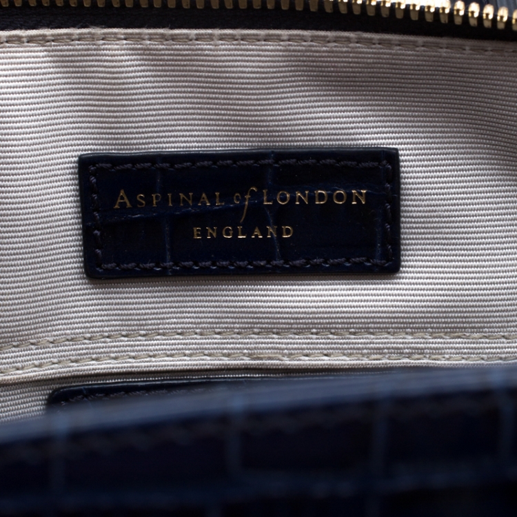 Pre Owned Aspinal of London Blue Croc Embossed Leather Marylebone Top Handle Bag