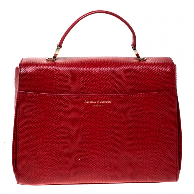Pre Owned Aspinal Of London Red Lizard Embossed Leather Mayfair Top Handle Bag