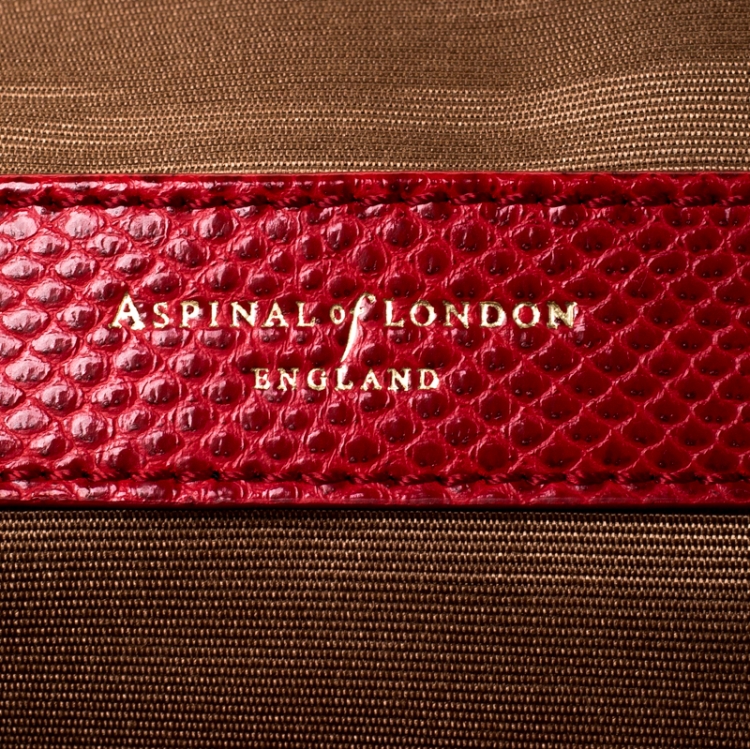 Pre Owned Aspinal Of London Red Lizard Embossed Leather Mayfair Top Handle Bag