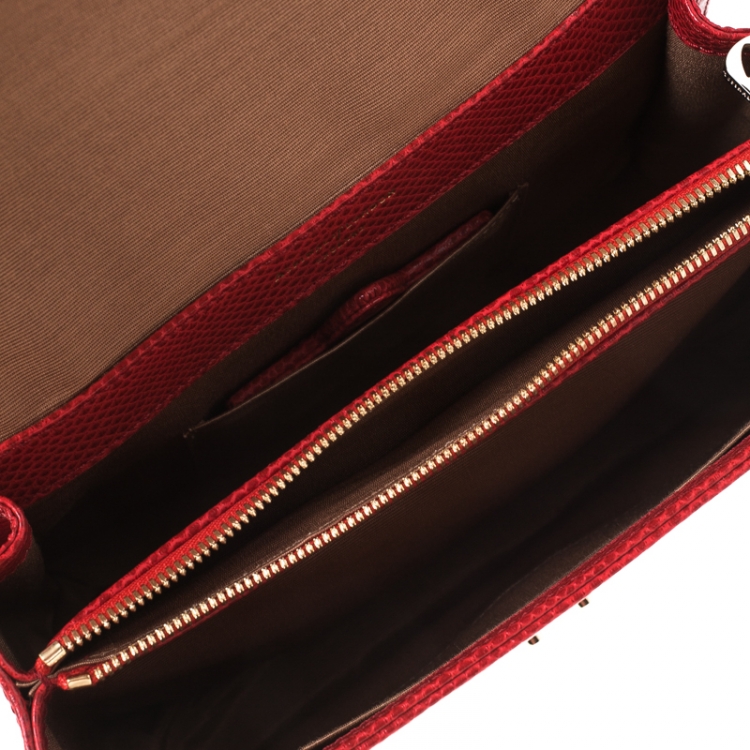 Pre Owned Aspinal Of London Red Lizard Embossed Leather Mayfair Top Handle Bag