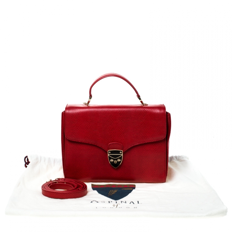 Pre Owned Aspinal Of London Red Lizard Embossed Leather Mayfair Top Handle Bag