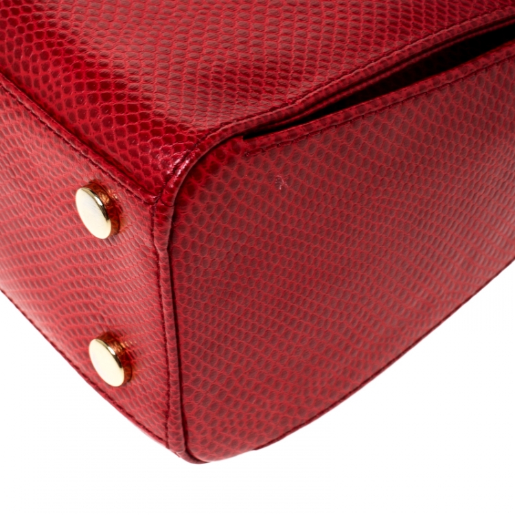 Pre Owned Aspinal Of London Red Lizard Embossed Leather Mayfair Top Handle Bag