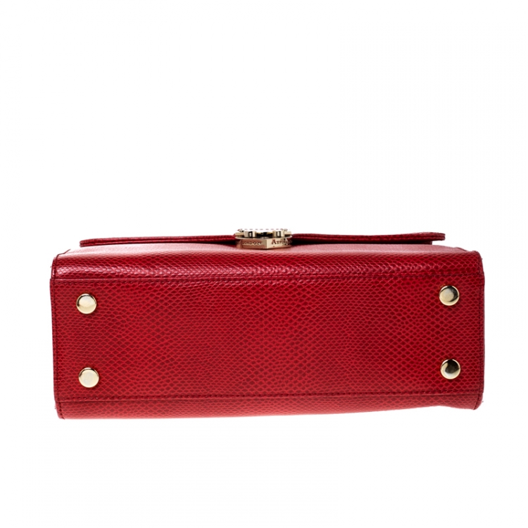 Pre Owned Aspinal Of London Red Lizard Embossed Leather Mayfair Top Handle Bag