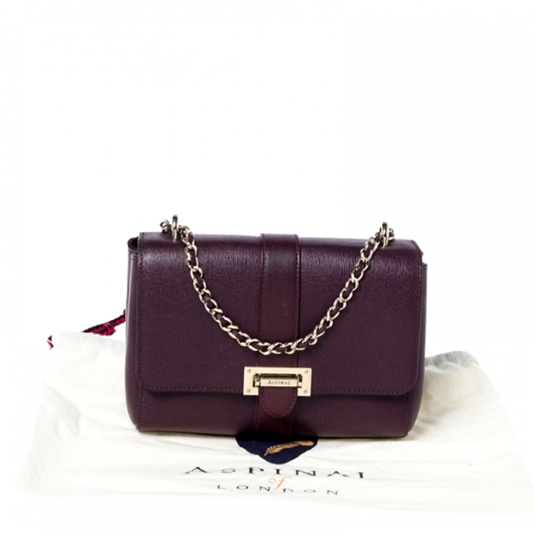 Pre Owned Aspinal Of London Burgundy Leather Small Lottie Shoulder Bag
