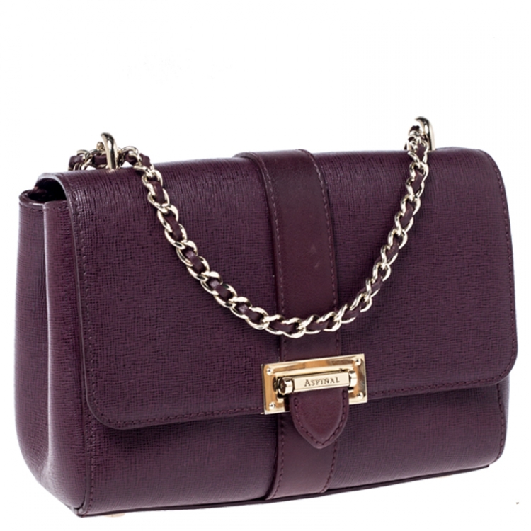 Pre Owned Aspinal Of London Burgundy Leather Small Lottie Shoulder Bag
