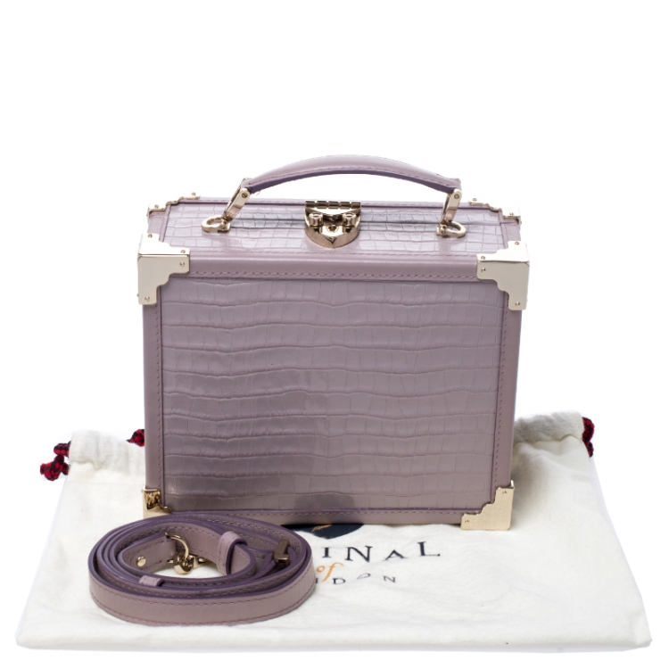 Pre Owned Aspinal Of London Lilac Croc Embossed Leather Trunk Top Handle Bag