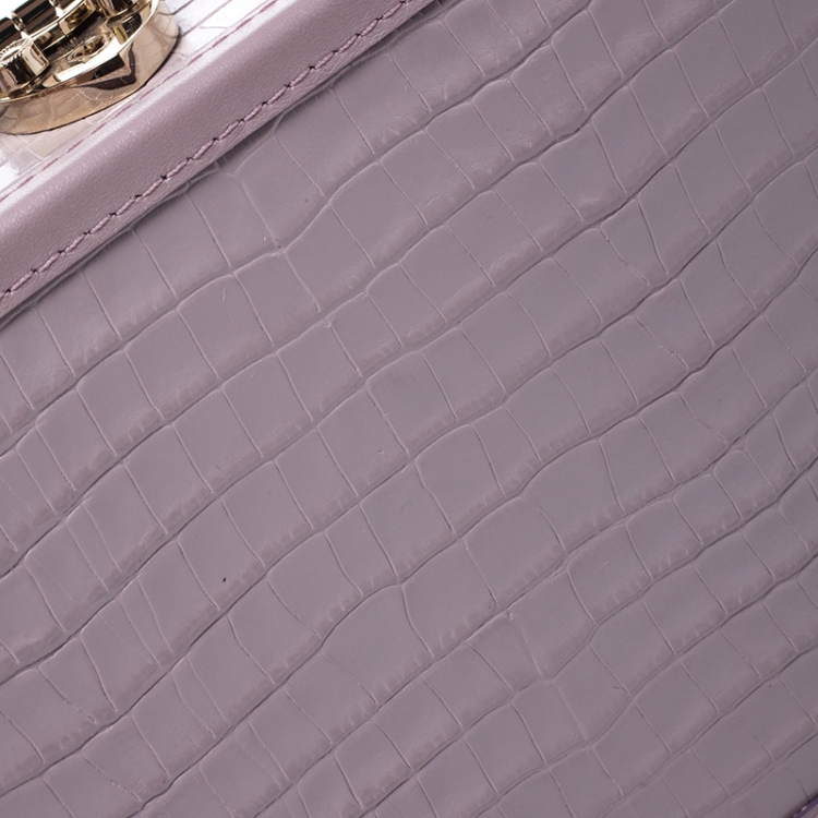 Pre Owned Aspinal Of London Lilac Croc Embossed Leather Trunk Top Handle Bag