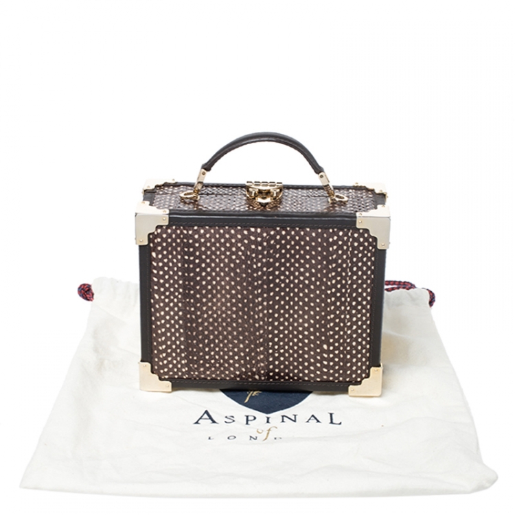 Pre Owned Aspinal Of London Brown/White Snakeskin Effect Leather Trunk Top Handle Bag