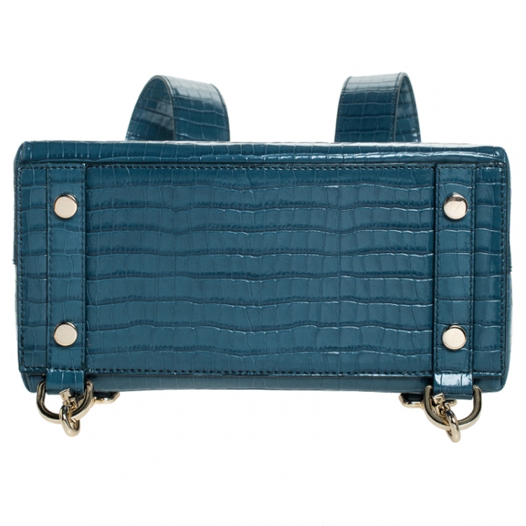 Pre Owned Aspinal of London Blue Croc Embosed Leather Soho Backpack 
