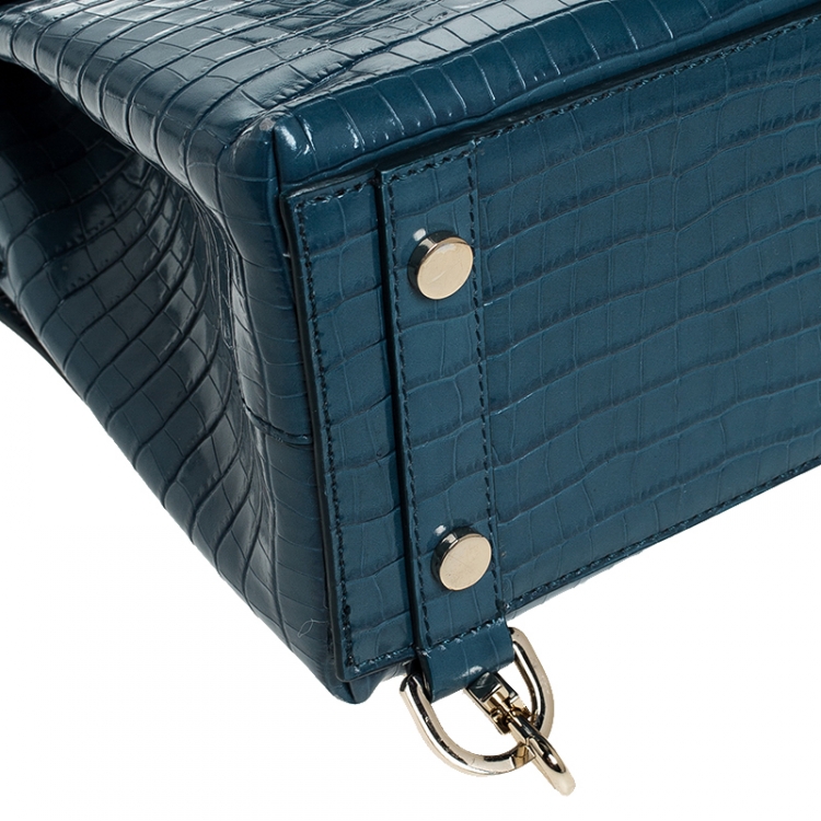 Pre Owned Aspinal of London Blue Croc Embosed Leather Soho Backpack 