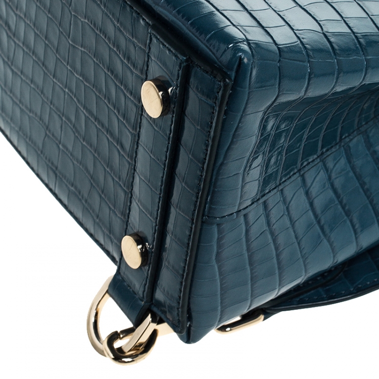 Pre Owned Aspinal of London Blue Croc Embosed Leather Soho Backpack 