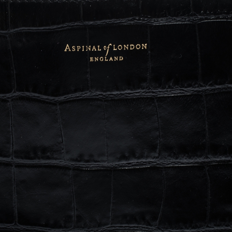 Pre Owned Aspinal Of London Black Croc Embossed Leather The London Tote