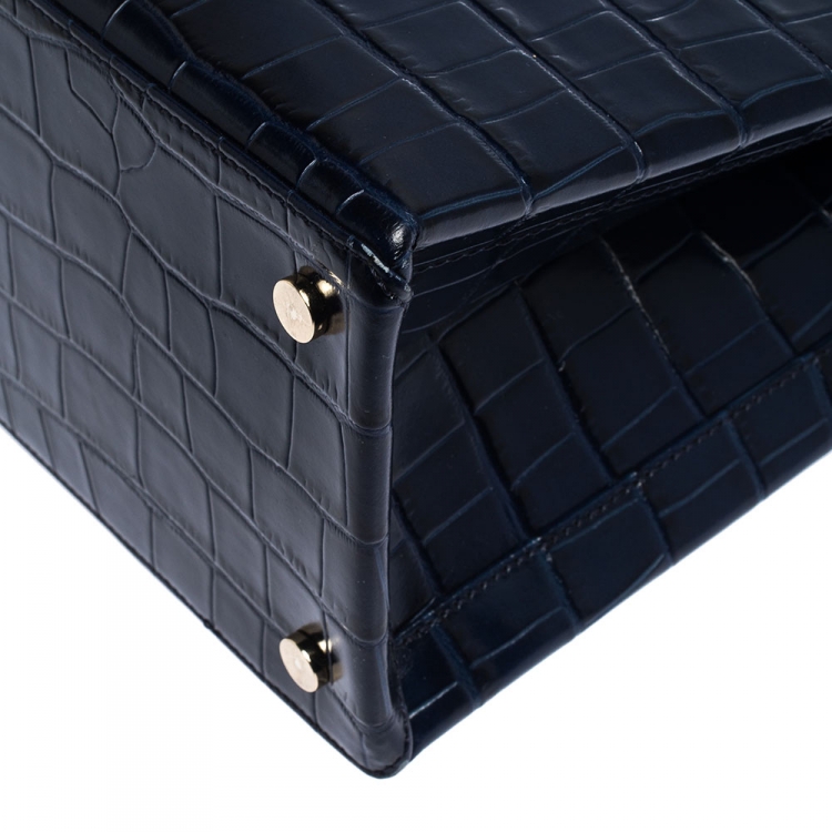Pre Owned Aspinal Of London Midnight Blue Croc Embossed Leather Madison Tote