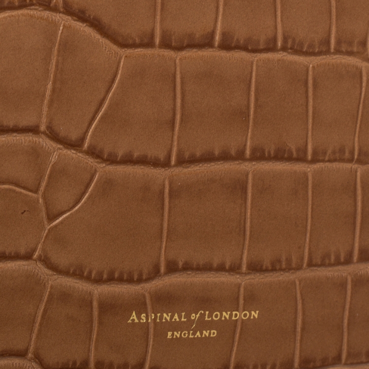 Pre Owned Aspinal of London Tan Croc Embossed Leather Mini Trunk Top Handle Bag