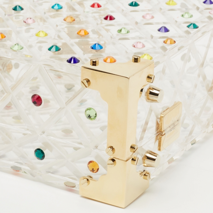 Pre Owned Aspinal of London Transparent Candy Crystals Embellished Acrylic The Trunk Top Handle Bag