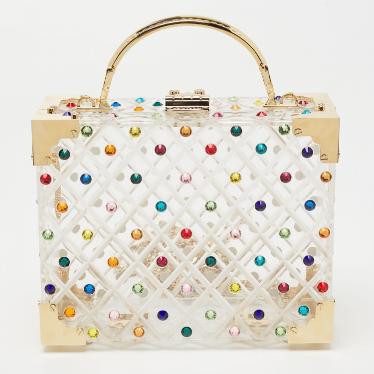 Pre Owned Aspinal of London Transparent Candy Crystals Embellished Acrylic The Trunk Top Handle Bag