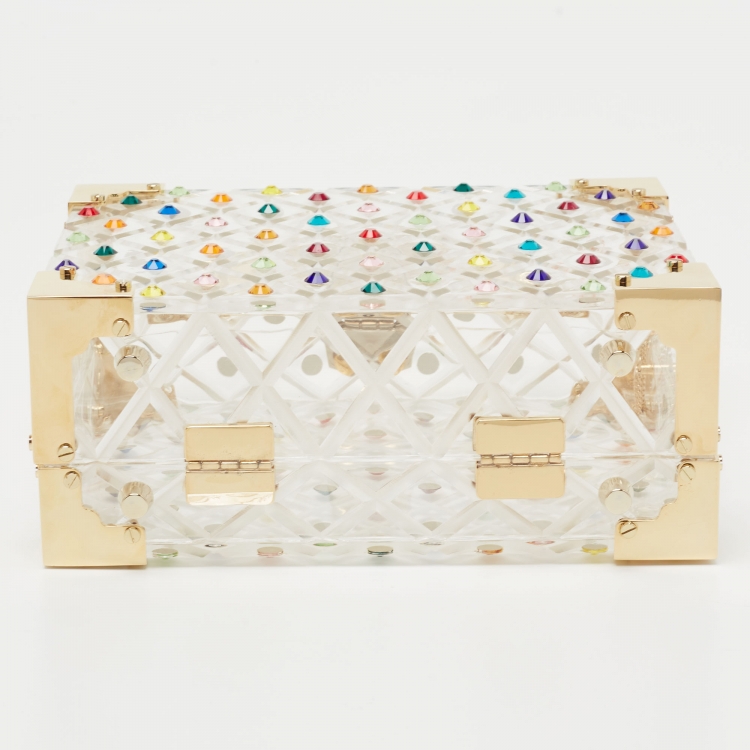 Pre Owned Aspinal of London Transparent Candy Crystals Embellished Acrylic The Trunk Top Handle Bag