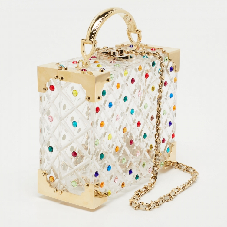 Pre Owned Aspinal of London Transparent Candy Crystals Embellished Acrylic The Trunk Top Handle Bag