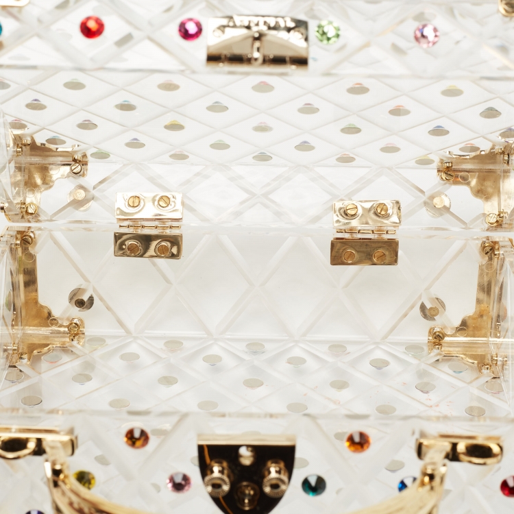 Pre Owned Aspinal of London Transparent Candy Crystals Embellished Acrylic The Trunk Top Handle Bag