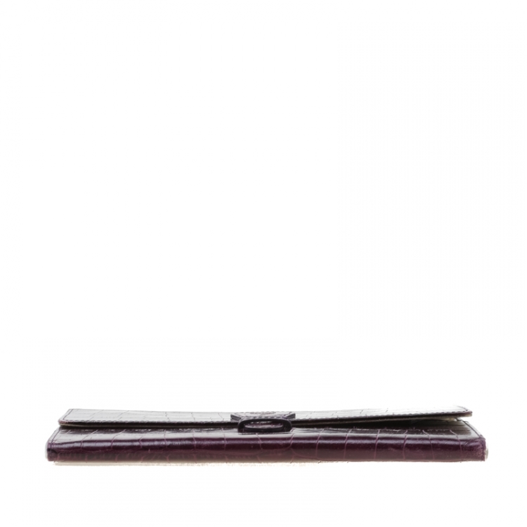 Pre Owned Aspinal of London Purple Croc Embossed Leather Classic Travel Wallet
