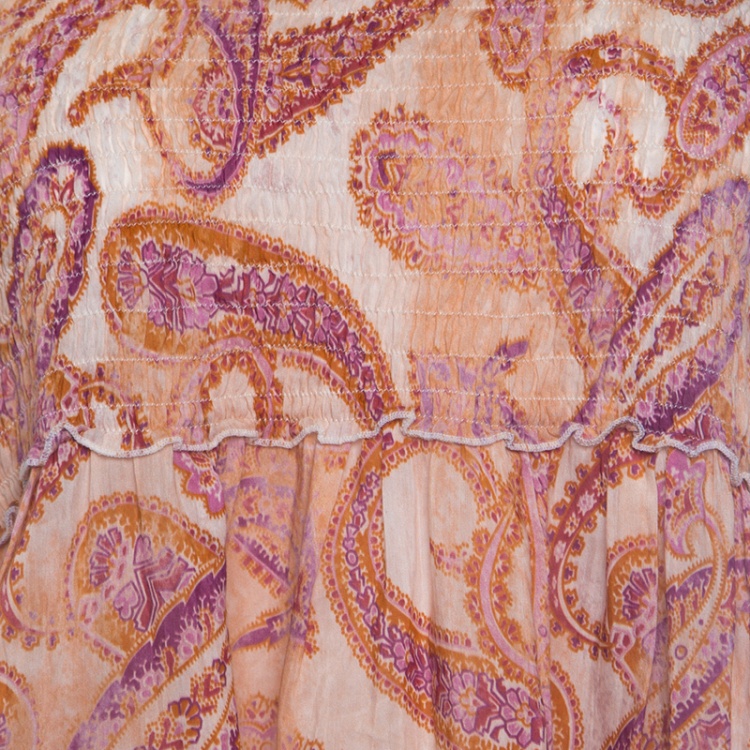 Pre Owned Atos Lombardini Multicolor Paisley Print Smocked Hem Strapless Dress M