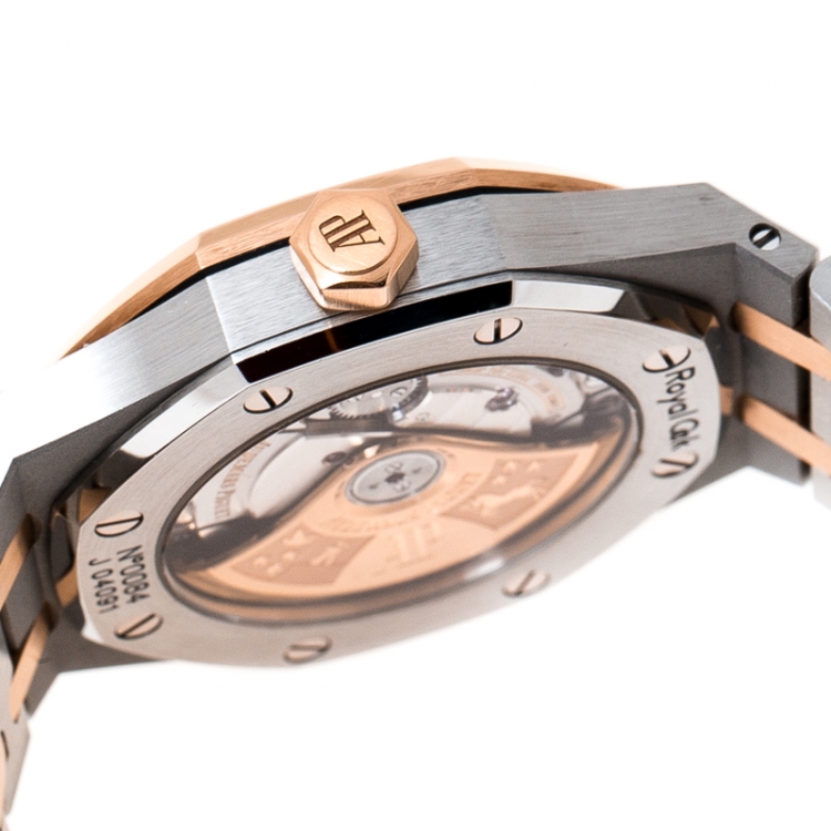 Pre Owned Audemars Piguet Silver White 18K Rose Gold Stainless Steel Royal Oak 15450SR.OO.1256SR.01 Men's Wristwatch 37 mm