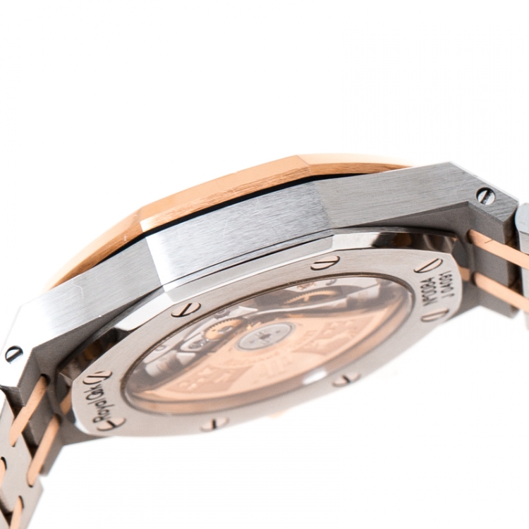 Pre Owned Audemars Piguet Silver White 18K Rose Gold Stainless Steel Royal Oak 15450SR.OO.1256SR.01 Men's Wristwatch 37 mm