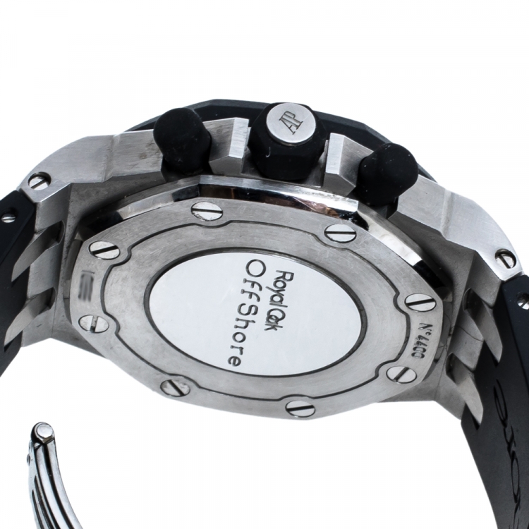 Pre Owned Audemars Piguet Black Stainless Steel Diamonds Royal Oak Offshore 26048SK.ZZ.D002CA.01 Women's Wristwatch 37 mm