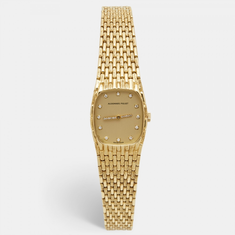 Pre Owned Audemars Piguet Champagne Diamond 18K Yellow Gold Women's Wristwatch 21 mm