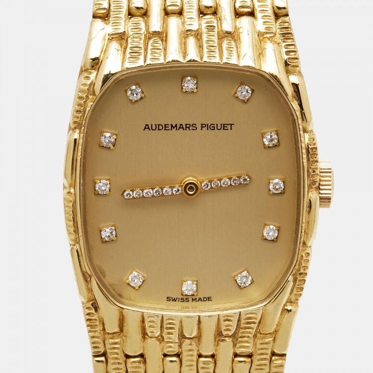 Pre Owned Audemars Piguet Champagne Diamond 18K Yellow Gold Women's Wristwatch 21 mm