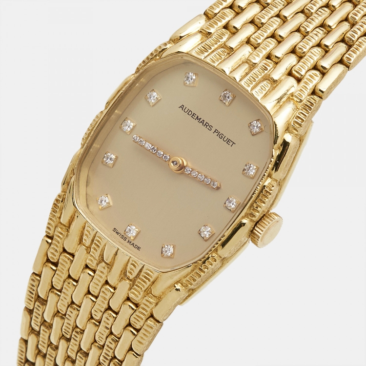 Pre Owned Audemars Piguet Champagne Diamond 18K Yellow Gold Women's Wristwatch 21 mm